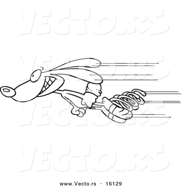 Vector of a Cartoon Fast Rabbit Shooting past with Springs - Outlined Coloring Page Drawing