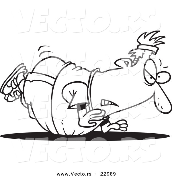 Vector of a Cartoon Fat Man Doing Pushups - Coloring Page Outline