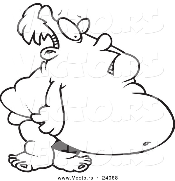 Vector of a Cartoon Fat Man in a Speedo - Coloring Page Outline