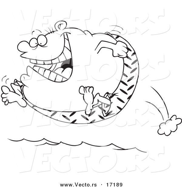 Vector of a Cartoon Fat Man Jumping into Water - Coloring Page Outline