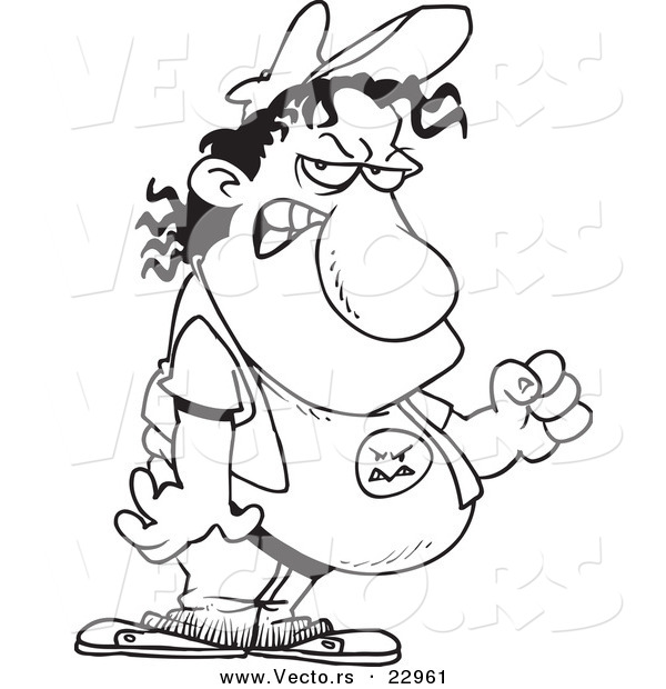 Vector of a Cartoon Fat Man with a Problem - Coloring Page Outline