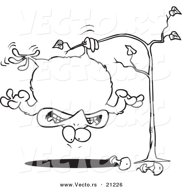 Vector of a Cartoon Fat Partridge Hanging Upside down in a Pear Tree - Coloring Page Outline