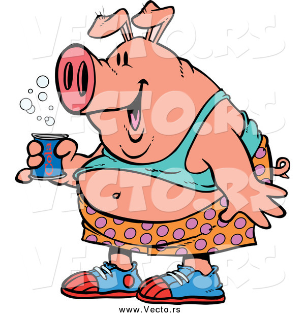 Vector of a Cartoon Fat Party Pig Holding Beer