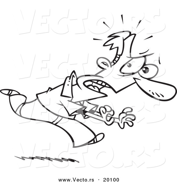 Vector of a Cartoon Fearful Man Running - Outlined Coloring Page