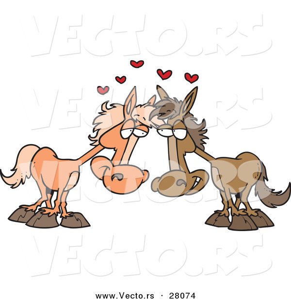 Vector of a Cartoon Female and Male Horse Falling in Love with Each Other