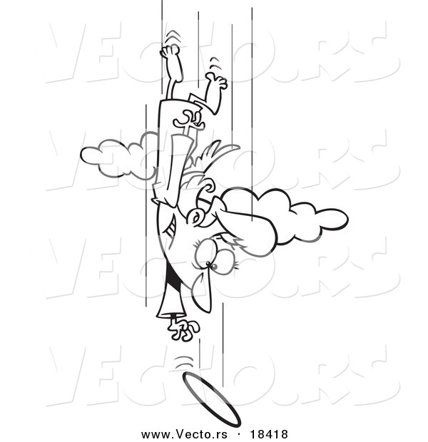 Vector of a Cartoon Female Angel Chasing Her Halo - Outlined Coloring Page