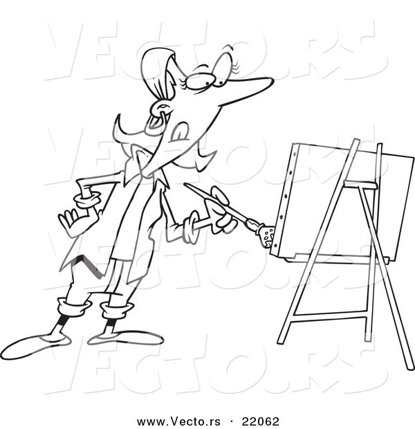 Vector of a Cartoon Female Artist Painting - Outlined Coloring Page