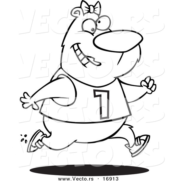 Vector of a Cartoon Female Bear Jogging - Coloring Page Outline