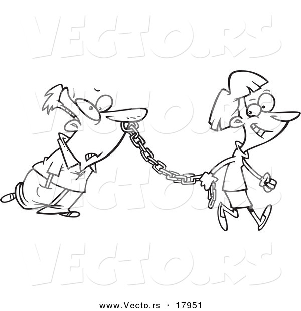 Vector of a Cartoon Female Boss Leading Her Employee - Outlined Coloring Page