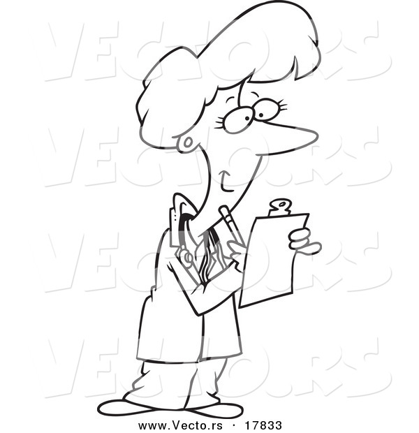 Vector of a Cartoon Female Doctor Taking Notes - Outlined Coloring Page
