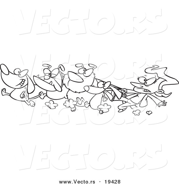Vector of a Cartoon Female Dog Walker - Outlined Coloring Page