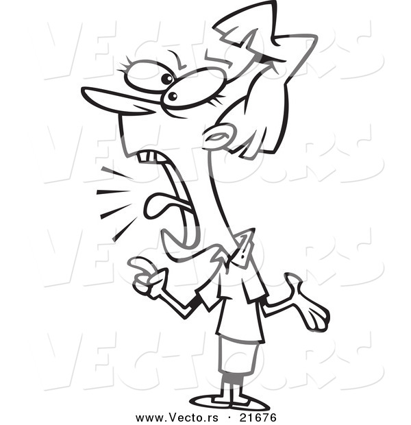 Vector of a Cartoon Female Employee Screaming and Complaining - Outlined Coloring Page