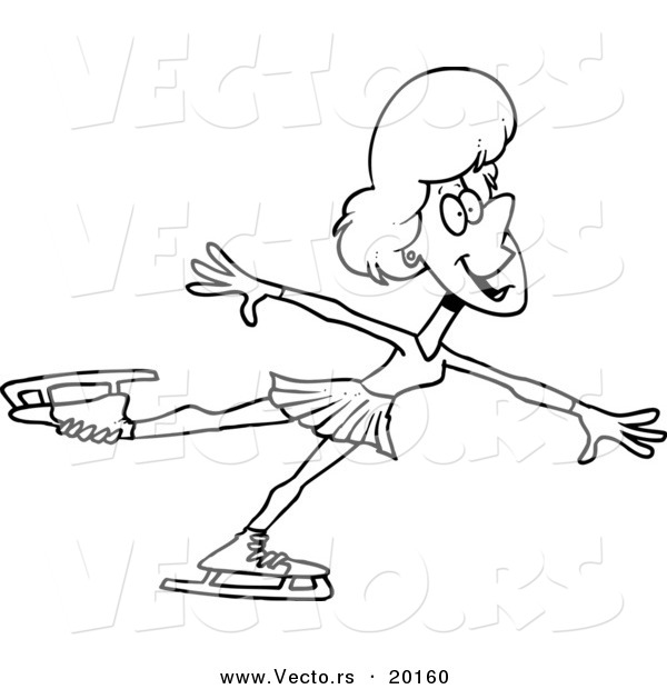 Vector of a Cartoon Female Figure Skater - Outlined Coloring Page