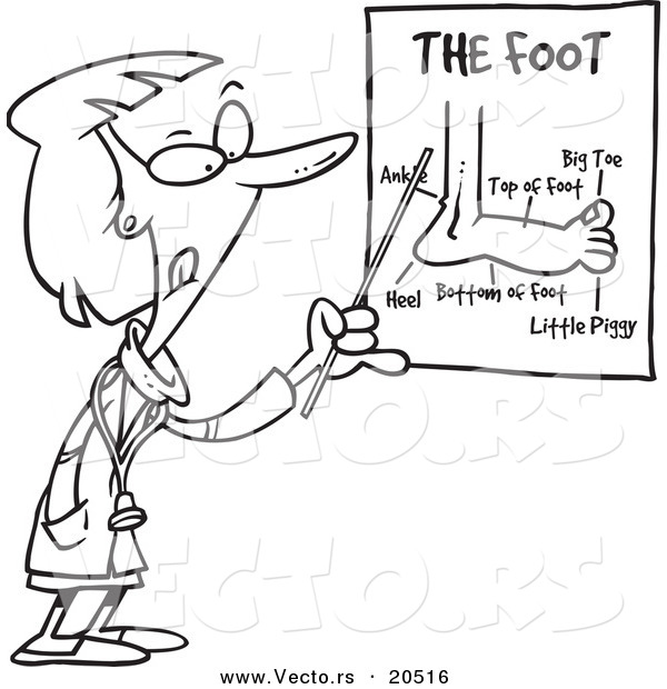 Vector of a Cartoon Female Foot Doctor Pointing at a Chart - Coloring Page Outline
