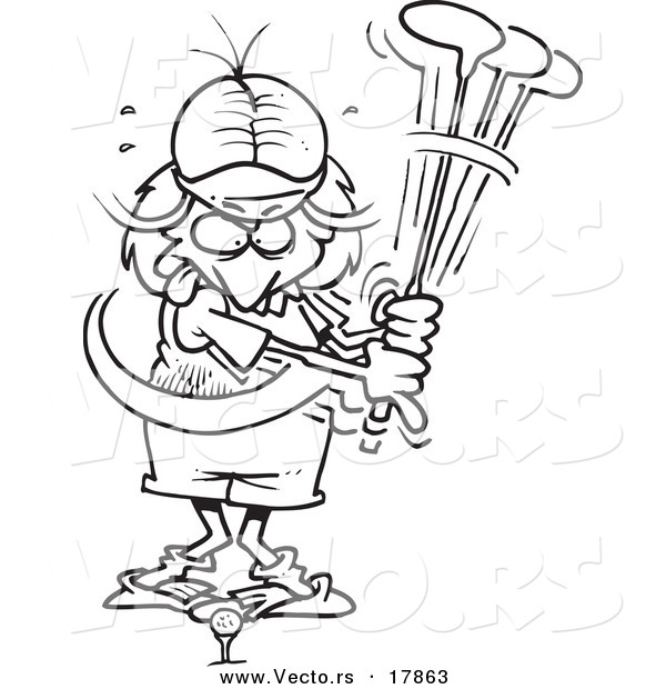Vector of a Cartoon Female Golfer Missing - Outlined Coloring Page