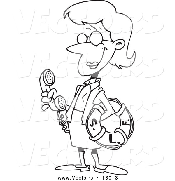 Vector of a Cartoon Female Librarian Holding a Life Buoy - Outlined Coloring Page