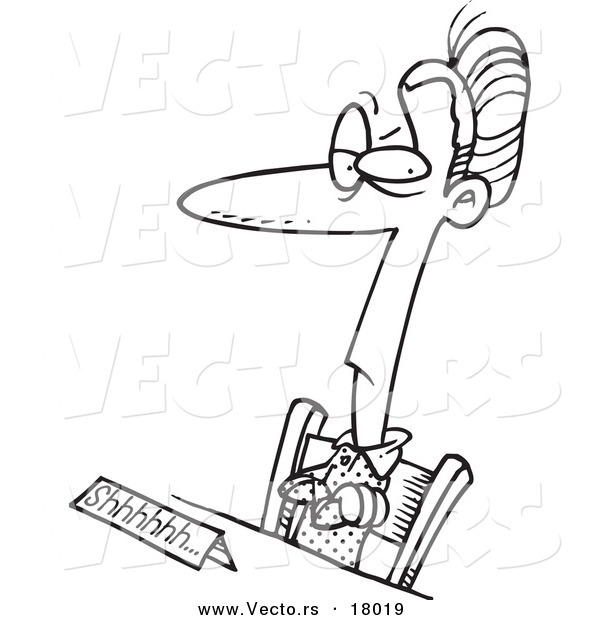 Vector of a Cartoon Female Librarian Sitting at a Desk - Outlined Coloring Page