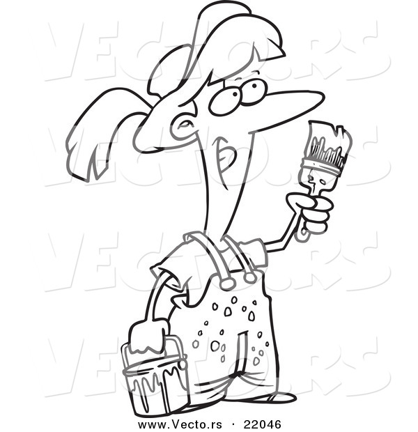 Vector of a Cartoon Female Painter - Outlined Coloring Page