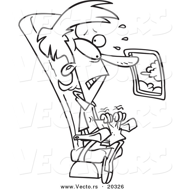 Vector of a Cartoon Female Passenger with a Fear of Flight - Coloring Page Outline