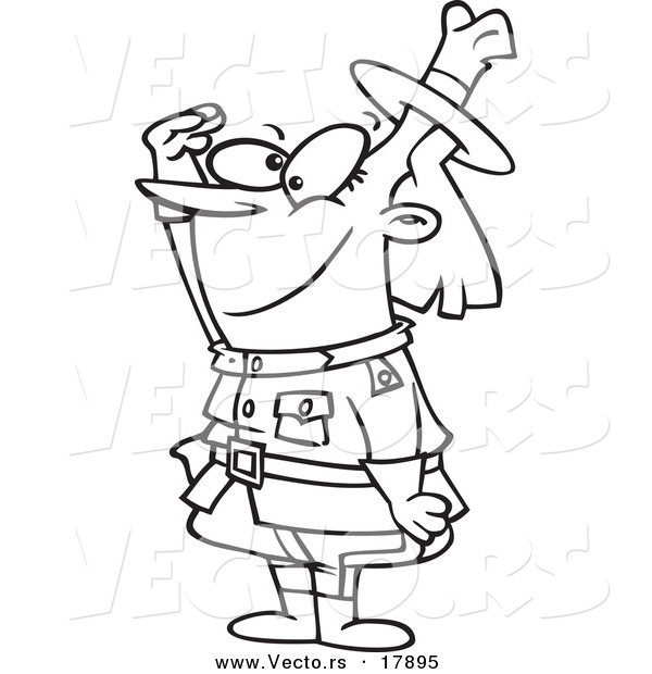 Vector of a Cartoon Female Royal Canadian Mounted Police Officer - Outlined Coloring Page