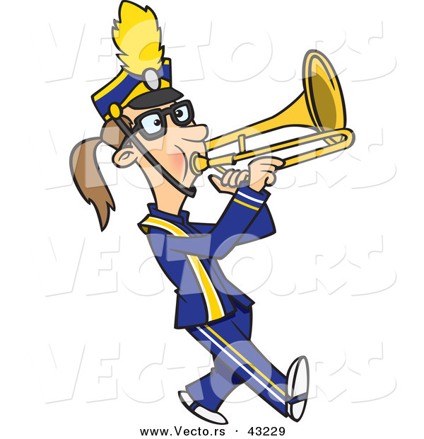 Vector of a Cartoon Female Trombone Player Marching