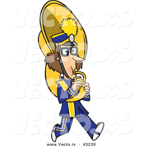 Vector of a Cartoon Female Tuba Player Marching