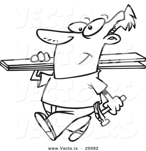 Vector of a Cartoon Fencer Carrying Planks - Outlined Coloring Page
