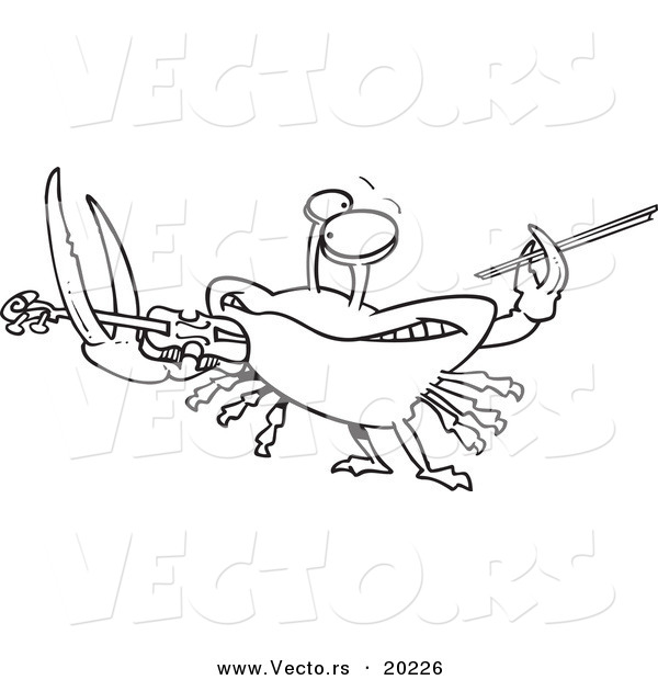 Vector of a Cartoon Fiddler Crab Playing a Violin - Outlined Coloring Page