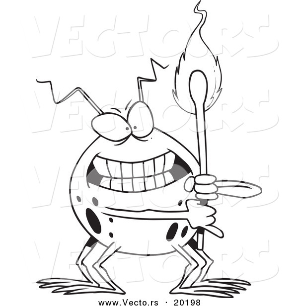 Vector of a Cartoon Fire Bug Holding a Match - Outlined Coloring Page
