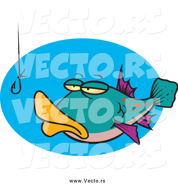 Vector of a Cartoon Fish Staring at a Hook