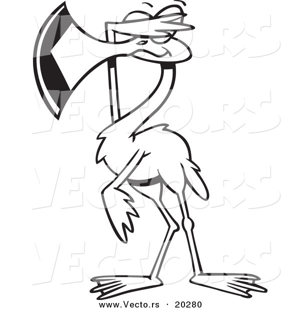 Vector of a Cartoon Flamingo Covering His Eyes - Coloring Page Outline