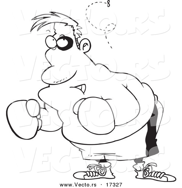 Vector of a Cartoon Fly Bothering a Boxer - Coloring Page Outline