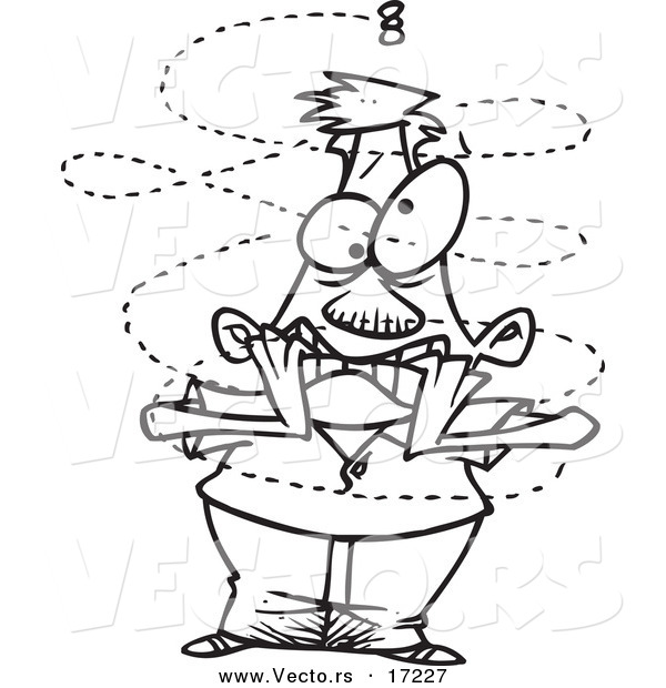 Vector of a Cartoon Fly Buzzing Around an Annoyed Man - Coloring Page Outline
