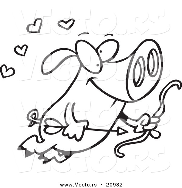 Vector of a Cartoon Flying Cupid Pig - Coloring Page Outline