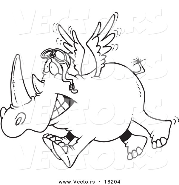Vector of a Cartoon Flying Rhino - Outlined Coloring Page