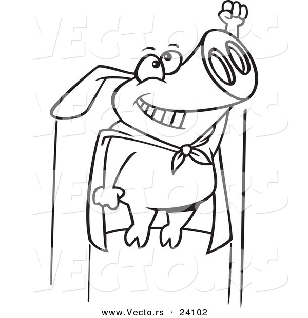 Vector of a Cartoon Flying Super Pig - Coloring Page Outline