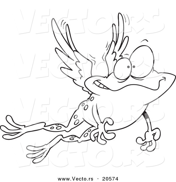 Vector of a Cartoon Flying Winged Frog - Coloring Page Outline