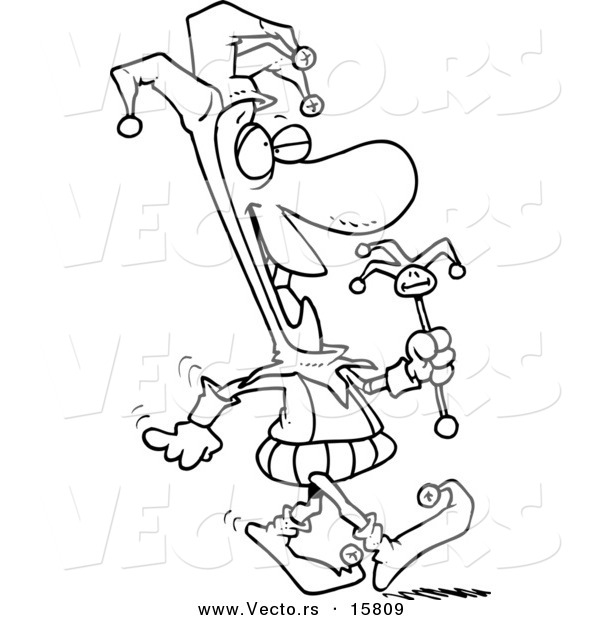 Vector of a Cartoon Fool Walking - Outlined Coloring Page Drawing