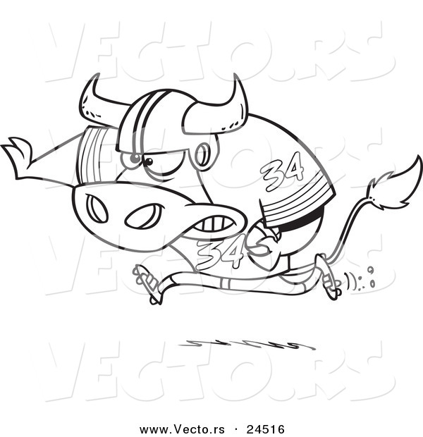 Vector of a Cartoon Football Bull Running - Outlined Coloring Page