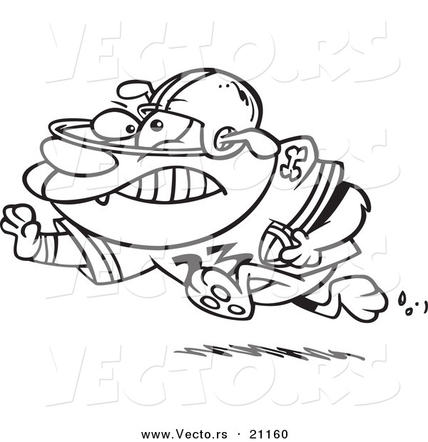 Vector of a Cartoon Football Bulldog Running with a Straight Arm - Coloring Page Outline