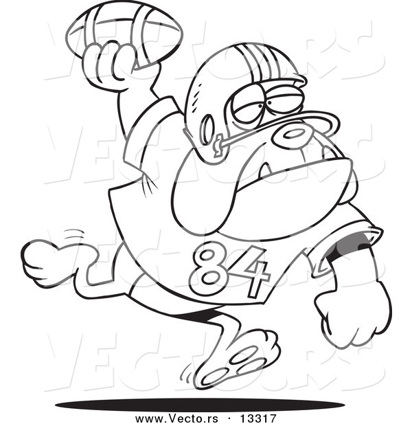 Vector of a Cartoon Football Bulldog Throwing the Ball - Coloring Page Outline