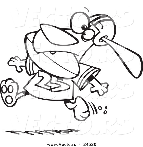 Vector of a Cartoon Football Dog Running with the Ball in His Mouth - Outlined Coloring Page