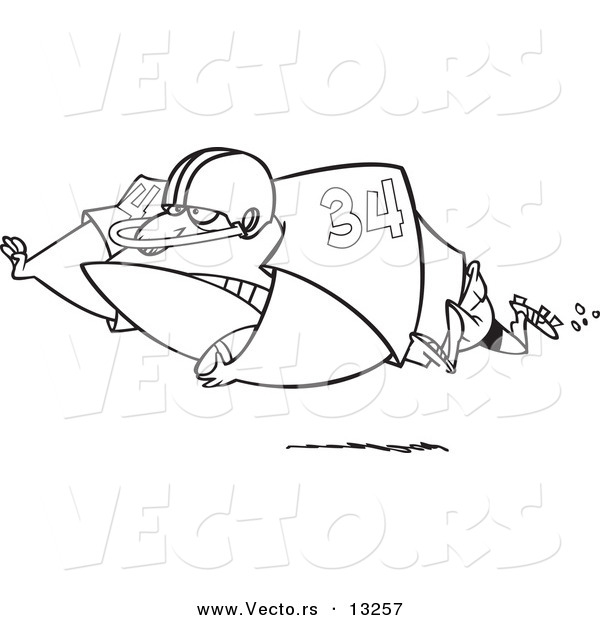 Vector of a Cartoon Football Fullback with the Ball - Coloring Page Outline