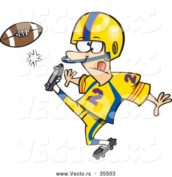 Vector of a Cartoon Football Player Kicking the Ball