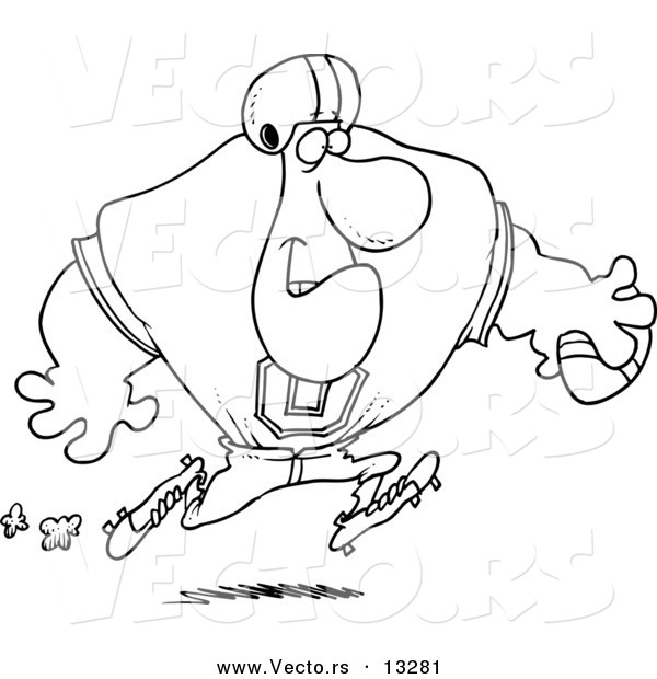 Vector of a Cartoon Football Player Running with the Ball - Coloring Page Outline