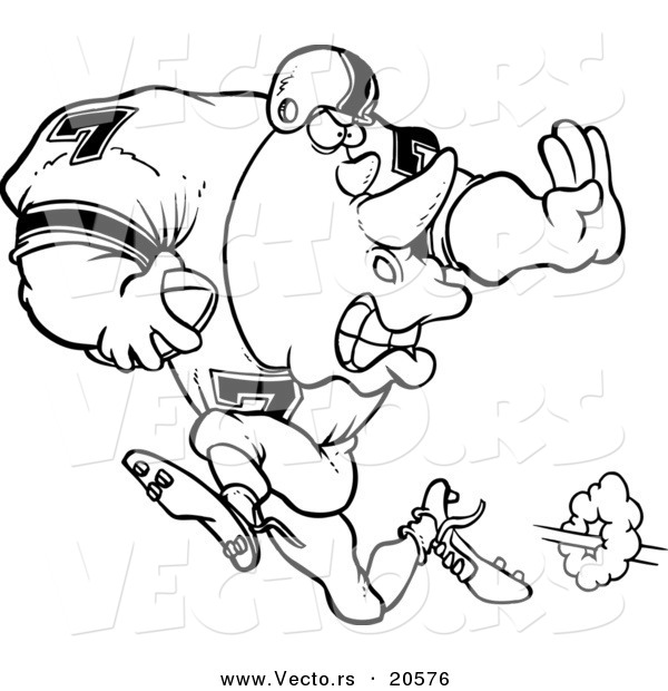 Vector of a Cartoon Football Rhino Running - Coloring Page Outline