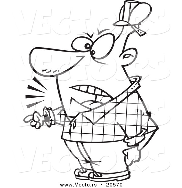 Vector of a Cartoon Foreman Yelling and Pointing - Coloring Page Outline