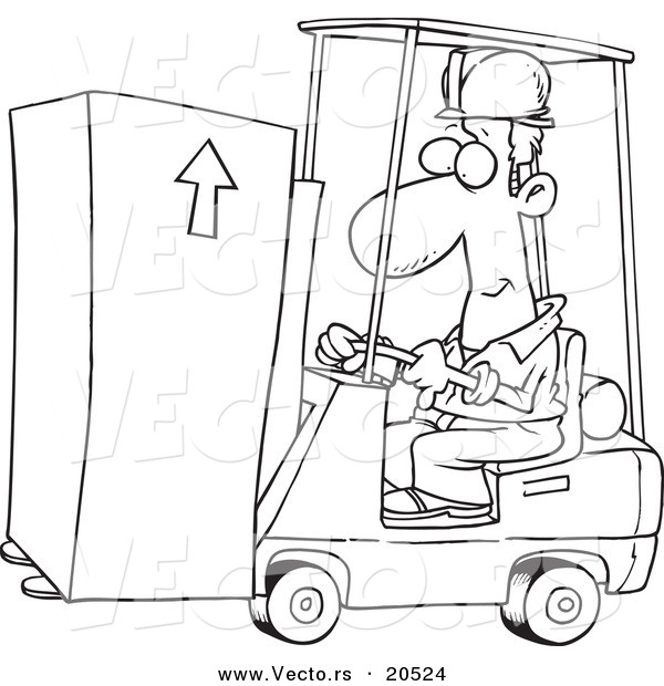 Vector of a Cartoon Forklift Operator Moving a Box - Coloring Page Outline