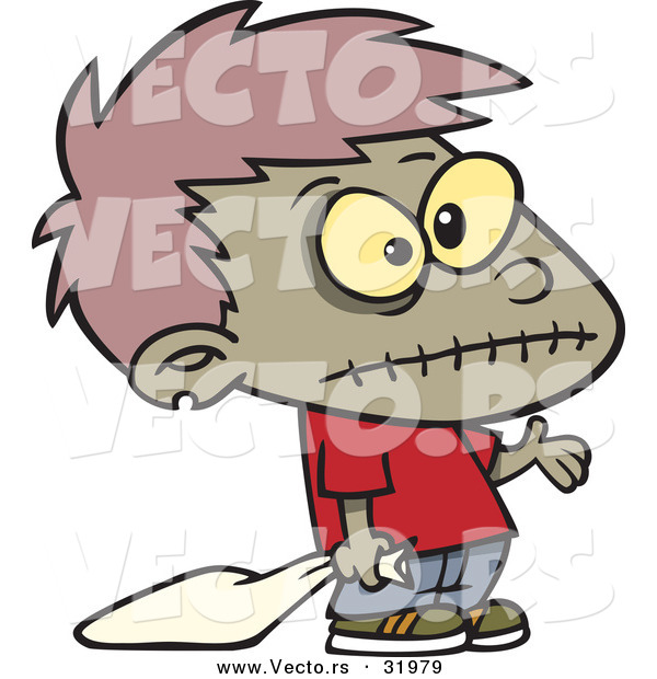 Vector of a Cartoon Frankenstein Boy Trick-or-Treating on Halloween