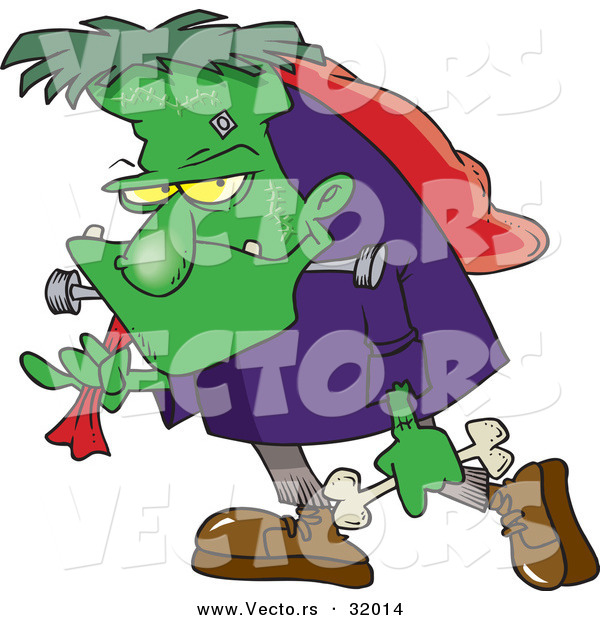 Vector of a Cartoon Frankenstein Carrying a Bag and Bone on Halloween